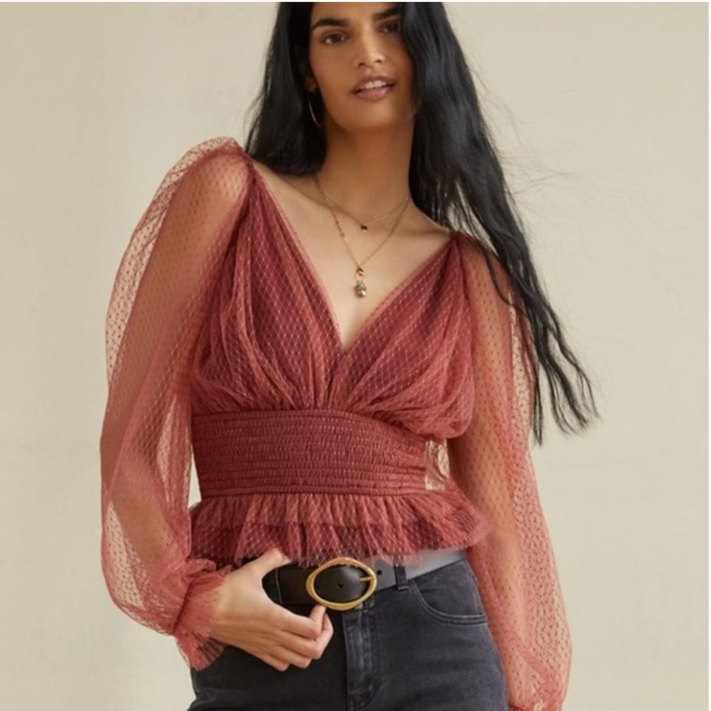 Anthropologie Tulle Long Sleeve Blouse